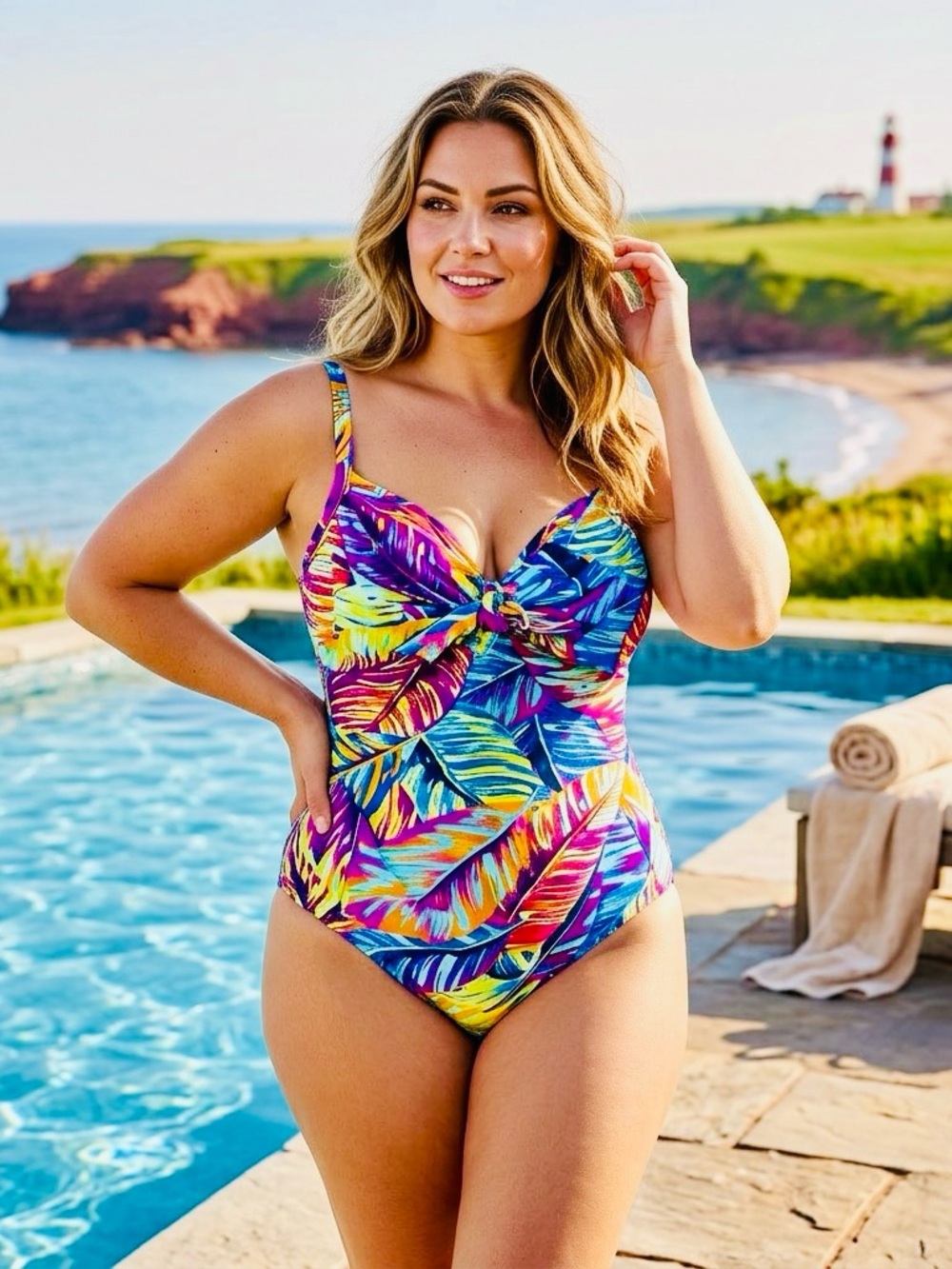 Christina Tropical Leaf One-Piece Swimsuit - Purple, Blue, Yellow